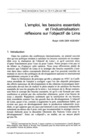 L'emploi, les besoins essentiels et l'industrialisation: réflexions sur l'objectif de Lima