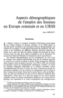 Aspects démographiques de l'emploi des femmes en Europe orientale et en URSS