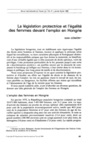 La législation protectrice et l'égalité des femmes devant l'emploi en Hongrie