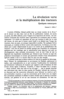 La révolution verte et la multiplication des tracteurs: quelques remarques