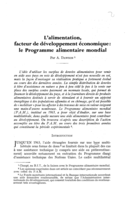 L'alimentation facteur de développement économique: le programme alimentaire mondial