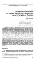 La législation protectrice et l'égalité de chances des femmes devant l'emploi en Australie