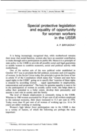 Special protective legislation and equality of opportunity for women workers in the USSR