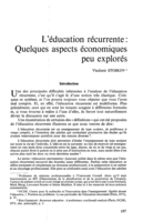 L'éducation récurrente: quelques aspects économiques peu explorés