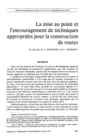 La mise au point et l'encouragement de techniques appropriées pour la construction de routes