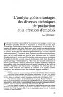 L'analyse coûts-avantages des diverses techniques de production et la création d'emplois