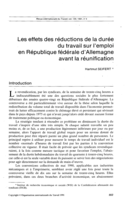 Les effets des réductions de la durée du travail sur l'emploi en République fédérale d'Allemagne avant la réunification