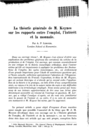 La théorie générale de M. Keynes sur les rapports entre l'emploi, l'intérêt et la monnaie