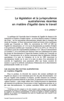 La législation et la jurisprudence australiennes récentes en matière d'égalité dans le travail