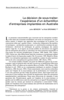 La décision de sous-traiter: l'expérience d'un échantillon d'entreprises implantées en Australie