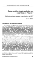 Quels sont les besoins réellement essentiels au Nigéria?: réflexions inspirées par une mission de l'OIT