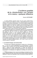 L'incidence possible de la "biorévolution" sur l'emploi et le revenu: quelques reflexions