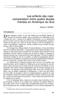 Les enfants des rues: comparaison entre quatre études menées en Amérique du Sud
