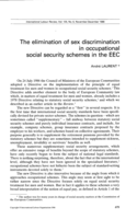 The elimination of sex discrimination in occupational social security schemes in the EEC