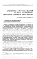 Une réforme controversée du droit du travail néo-zélandais: la loi sur les contrats de travail de 1991