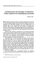 Employment and foreign investment: policy options for developing countries