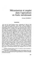 Mécanisation et emploi dans l'agriculture en Italie méridionale
