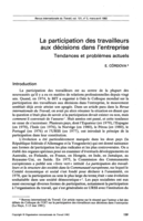 La participation des travailleurs aux décisions dans l'entreprise: tendances et problèmes actuels
