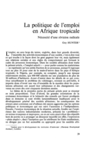 La politique de l'emploi en Afrique tropicale: nécessité d'une révision radicale