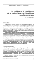 La politique et la planification de la main-d'oeuvre en République populaire mongole