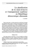 La planification de la main-d'oeuvre et l'enseignement supérieur en République démocratique allemande