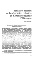 Tendances récentes de la négociation collective en République Fédérale d'Allemagne