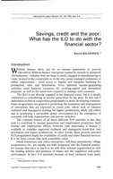 Savings, credit and the poor: what has the ILO to do with the financial sector?