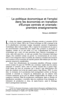 La politique économique et l'emploi dans les économies en transition d' Europe centrale et orientale: premiers enseignements
