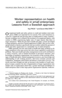Worker representation on health and safety in small enterprises: lessons from a Swedish approach