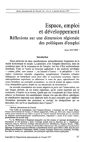 Espace, emploi et développement: réflexions sur une dimension régionale des politiques d'emploi
