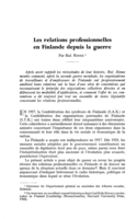 Les relations professionnelles en Finlande depuis la guerre