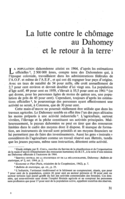 La lutte contre le chômage au Dahomey et le retour à la terre