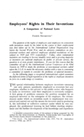 Employees' rights in their inventions: a comparison of national laws