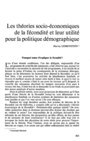 Les théories socio-économiques de la fécondité et leur utilité pour la politique démographique