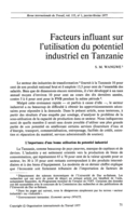 Facteurs influant sur l'utilisation du potential industriel en Tanzanie