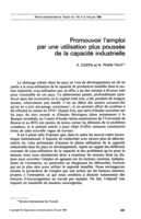 Promouvoir l'emploi par une utilisation plus poussée de la capacité industrielle