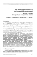 Le développement rural et l'investissement-travail: études d'impact dans quelques programmes pilotes