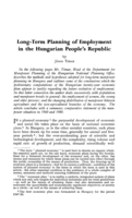 Long-term planning of employment in the Hungarian people's Republic