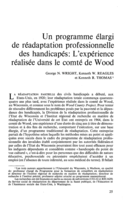 Un programme élargi de réadaptation professionnelle des handicapés: l'expérience réalisée dans le comté de Wood