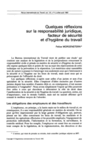 Quelques réflexions sur la responsabilité juridique, facteur de sécurité et d'hygiène du travail