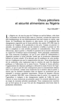 Chocs pétroliers et sécurité alimentaire au Nigéria
