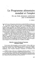 Le programme alimentaire mondial et l'emploi: dix and d'aide alimentaire multilatérale pour le développement