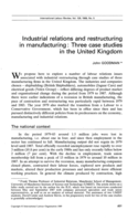 Industrial relations and restructuring in manufacturing: three case studies in the United Kingdom