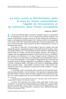 La lutte contre la discrimination selon le sexe au niveau supranational: l'égalité de rémunération et de traitement dans l'Union européenne