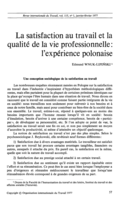 La datisfaction au travail et la qualité de la vie professionnelle: l'expérience polonaise