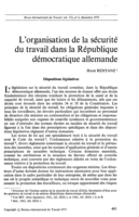L'organisation de la sécurité du travail dans la République démocratique allemande