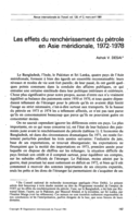 Les effets du renchérissement du pétrole en Asie méridionale: 1972-1978