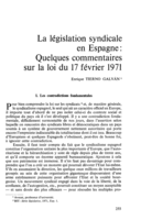 La législation syndicale en Espagne: quelques commentaires sur la loi du 17 février 1971