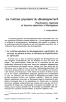 La maîtrise populaire du développement: planification régionale et besoins essentiels à Madagascar