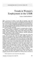 Trends in women's employment in the USSR